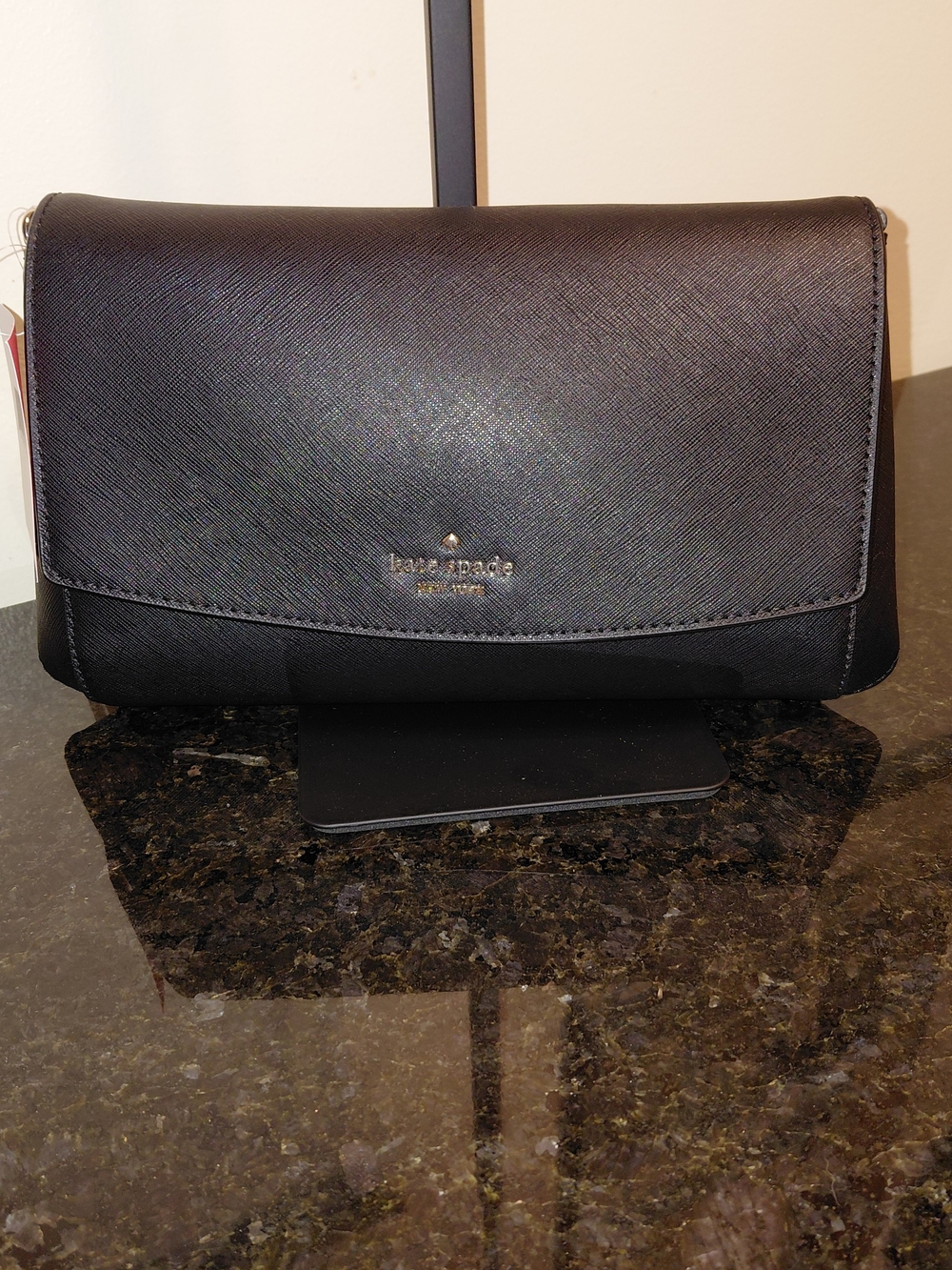 NWT Kate Spade Laurel Way Black Saffiano Leather Crossbody Clutch Flap Bag